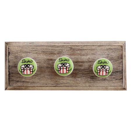 Diva Pea Green Ceramic Flat Wooden Hooks